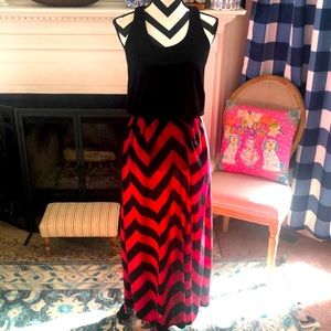 Red Black Chevron Maxi Dress Sz.M